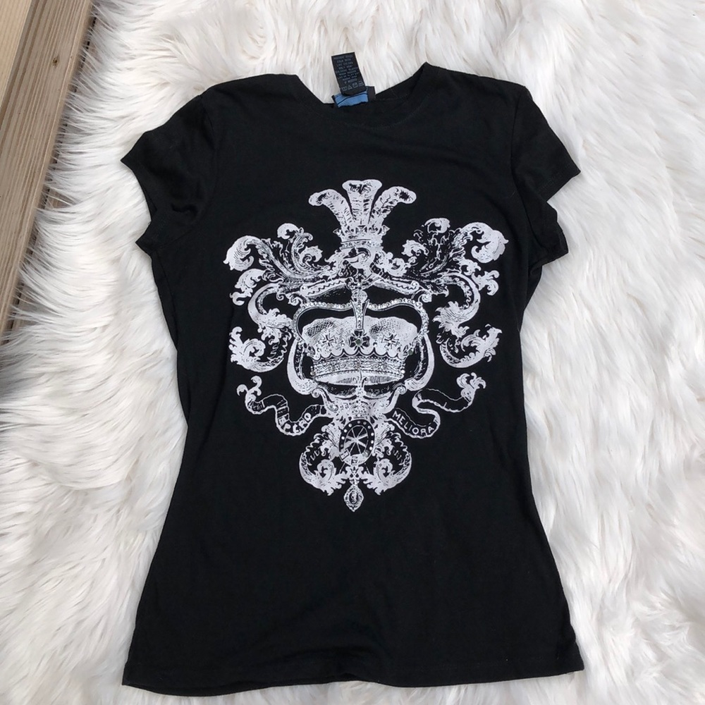 Black tee with white rhinestone design